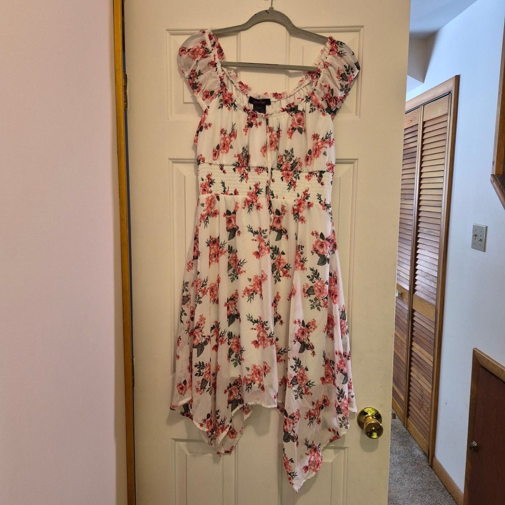 Lorena‎ Rose Floral Print Smocked Off Shoulder Ruffle Dress Women L